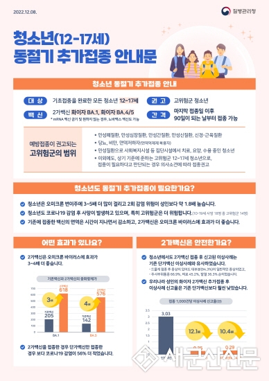 12-17세 청소년 대상 동절기 추가접종