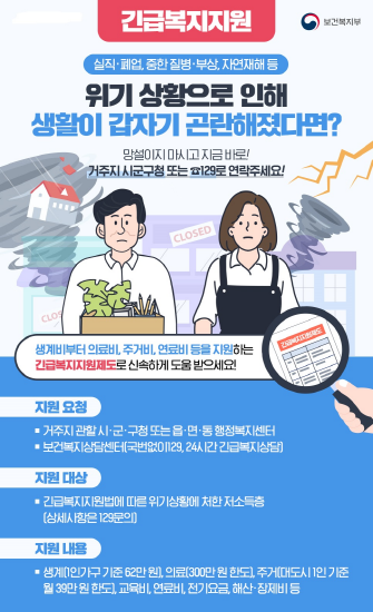 동절기 위기가구 긴급복지 지원제도 운영
