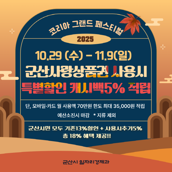 군산시, 코리아 그랜드 페스티벌 참여…군산사랑상품권 사용시 5%캐시백 적립