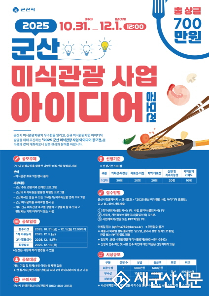 2025 군산 미식관광 사업 아이디어 공모전 개최