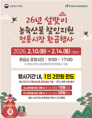 2026년 설맞이 농축·수산물 온누리상품권 환급행사 진행