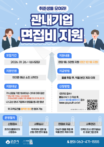 군산시 청년뜰, 청년 구직자 대상 관내 기업 면접비 지원