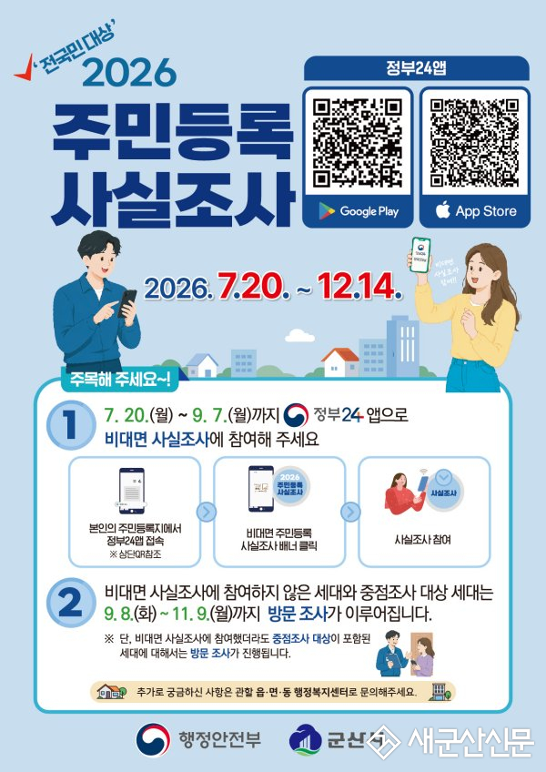 7월 20일부터 2026년 주민등록 사실조사 실시